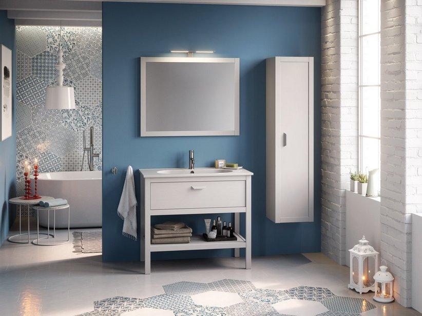 BADMÖBEL NEWPORT 91 cm FRASSINO BIANCO MIT KERAMIK WASCHBECKEN | IperCeramica
