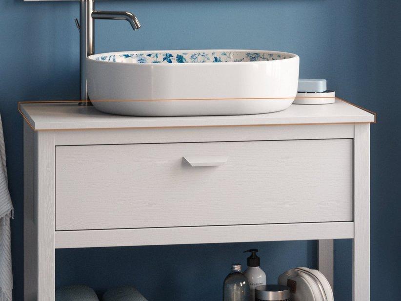 Newport kleine vorgebohrte Platte für Armatur und Aufsatzwaschbecken 91x46 Weiß Esche | IperCeramica