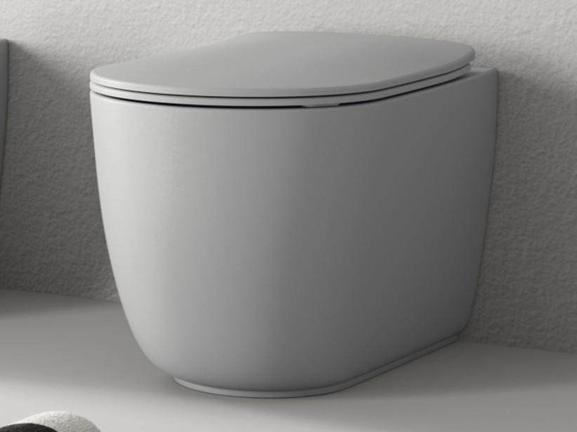 Stand-WC Nolita spülrandlos, wandbündig mit versetztem Abfluss, matt grau | IperCeramica