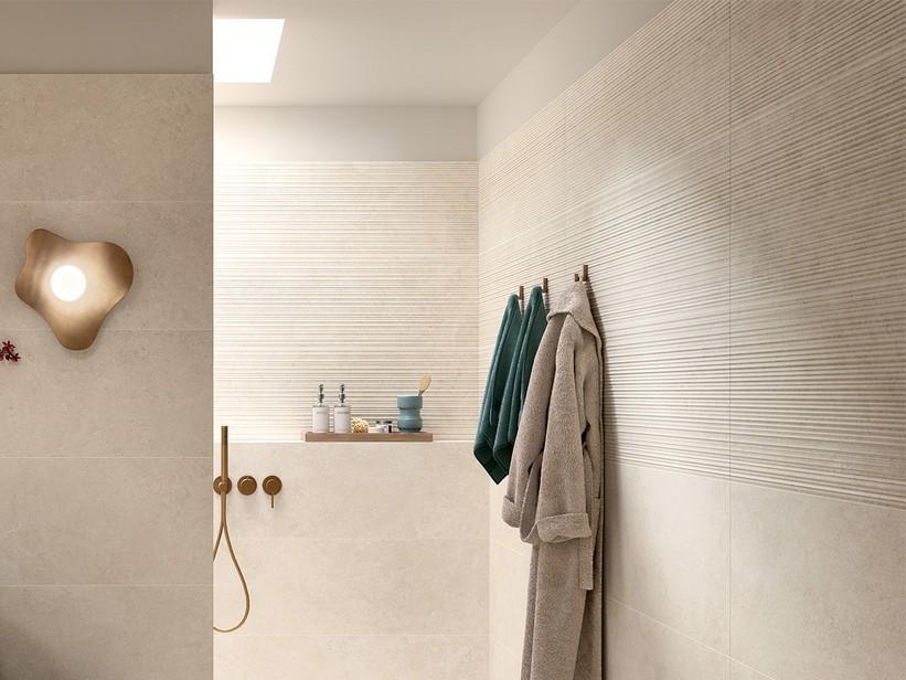 Wandfliese Nubian Ivory 3D 40x120 3D Kalk Steinoptik | IperCeramica