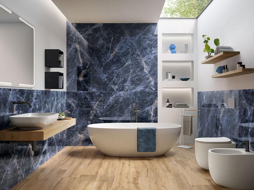 Fliese Ocean Blue 60X120 Feinsteinzeug Marmoroptik Glänzend Poliert Blau | IperCeramica