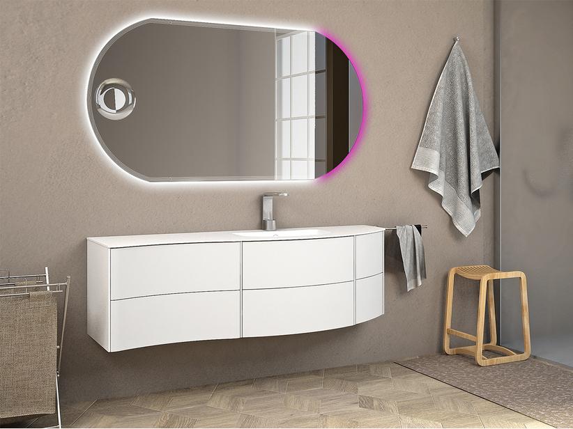 Badmöbel Olas 152cm Rechts Unterbau und Waschbecken Weiß matt | IperCeramica