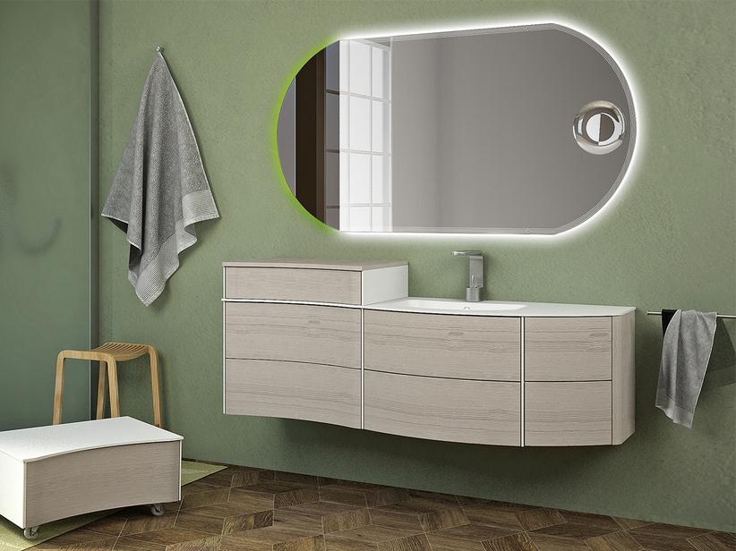 Badmöbel Olas 152cm Rechts Unterbau Waschbecken Eiche gebleicht Schmuckschatulle | IperCeramica
