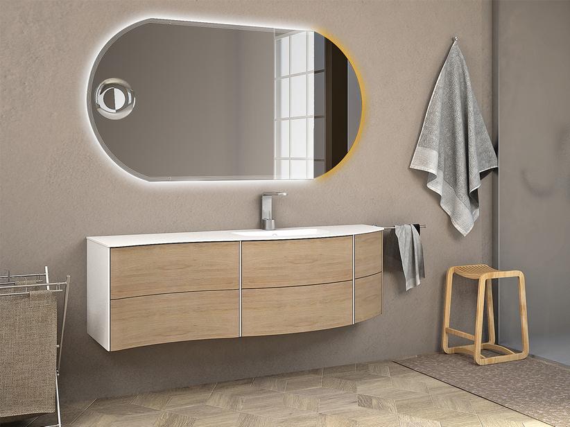 Badmöbel Olas 152cm Rechts Unterbau und Waschbecken Eiche Tabak | IperCeramica