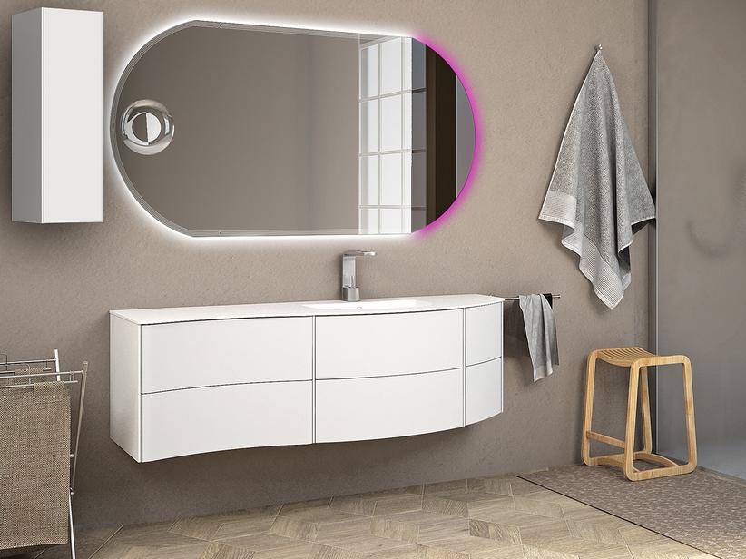 Badmöbel Olas 152cm Links Unterbau und Waschbecken Weiß matt | IperCeramica