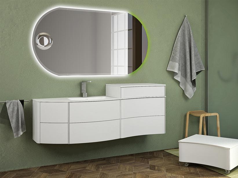 Badmöbel Olas 152cm Links Unterbau Waschbecken Weiß matt Schmuckschatulle | IperCeramica