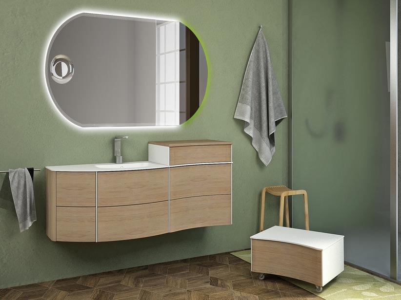 Badmöbel Olas 152cm Links Unterbau Waschbecken Eiche Tabak Schmuckschatulle | IperCeramica