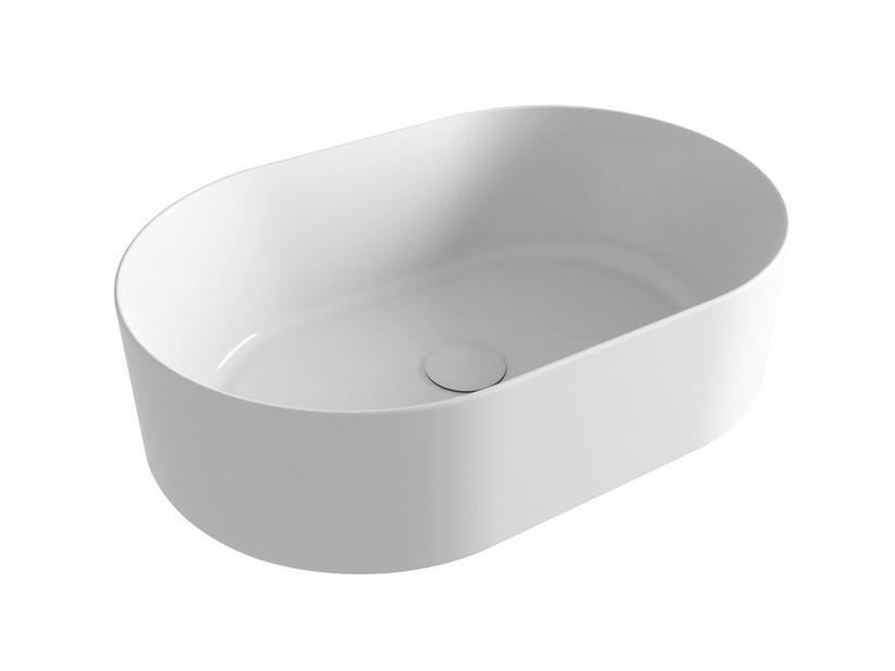 Aufsatzwaschbecken Open Ovale 60x40 cm ohne Armaturenloch Weiß glänzend | IperCeramica