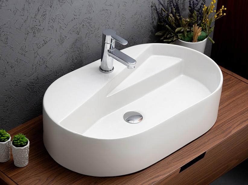 Aufsatzwaschbecken Bellagio oval cm 65x40 H15 aus Keramik Weiß glänzend | IperCeramica