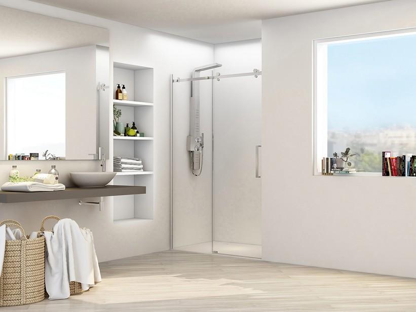 Oxo Inox Schiebetür für Nische cm 120 Glasstärke 8 mm und Profile aus gebürstetem Edelstahl | IperCeramica