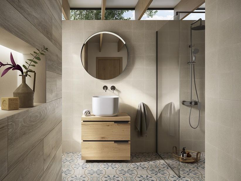 Badmöbel OXYGEN 70 cm 2 Schubladen und 4,5 cm dicke Eichenholzplatte mit Knorren | IperCeramica