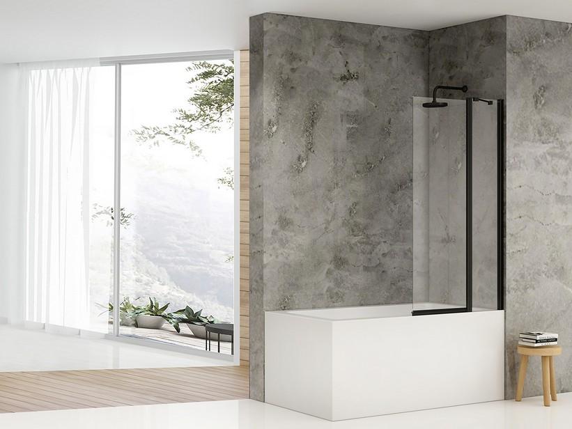 BADEWANNENFALTWAND MULAN 120X140 cm GLASSTÄRKE 6 mm TRANSPARENT PROFIL SCHWARZ MATT | IperCeramica