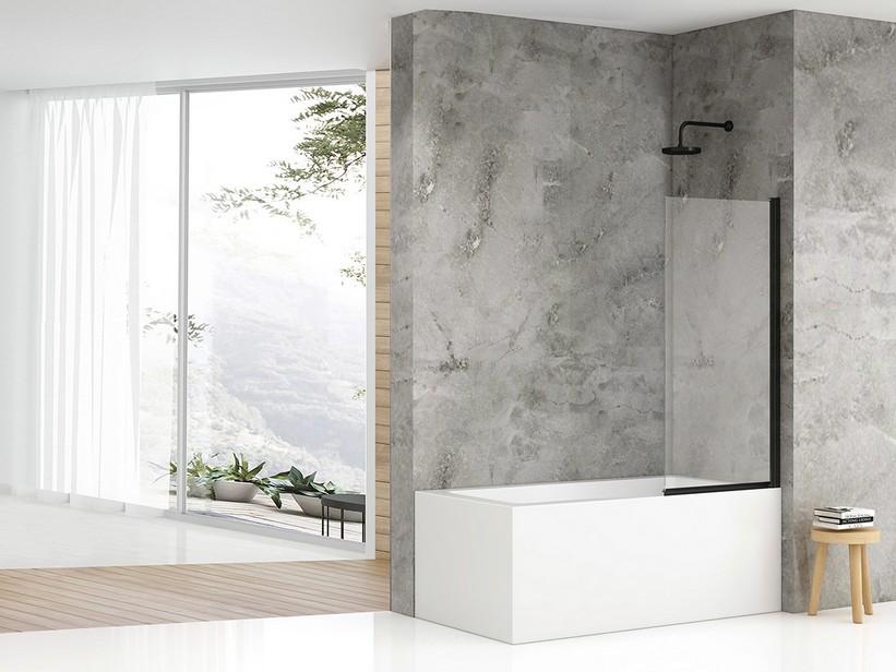 BADEWANNENFALTWAND MULAN 80X140 cm GLASSTÄRKE 6 mm TRANSPARENT PROFIL SCHWARZ MATT | IperCeramica