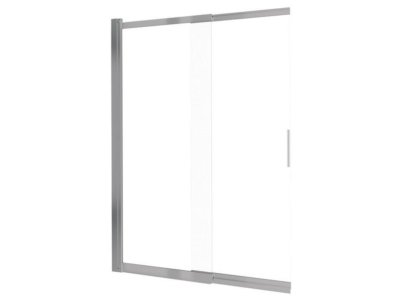 Badewannenwand Prizma mit Schiebetür cm 100 H140 Erw 58,7-98,1 Glasstärke 6 mm Transparent Profile Edelstahl gebürstet Effekt | IperCeramica