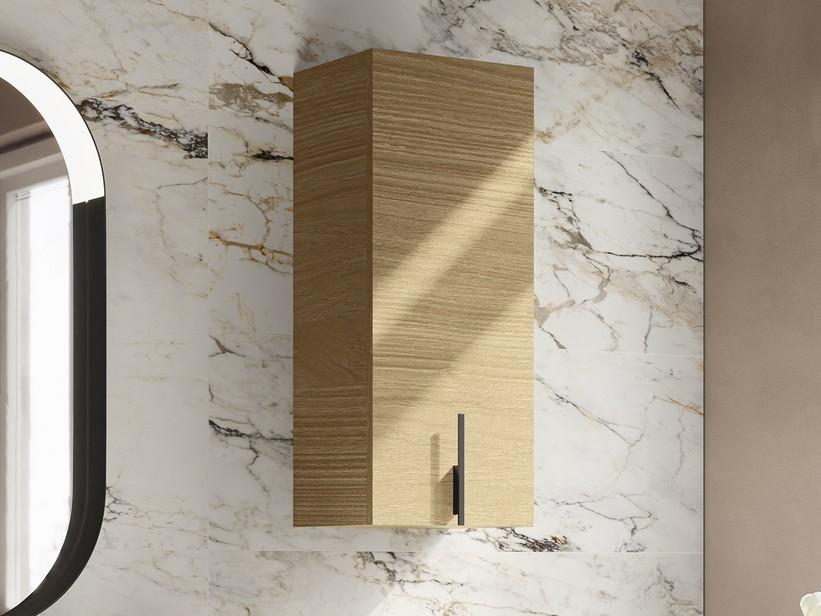 Badezimmerschrank DESK mit 1 Tür, 36xH 84 cm, Eiche hell – Griff in Schwarz matt | IperCeramica