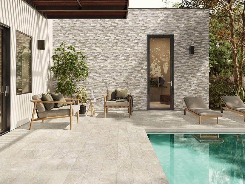 Fliese Outback Ice 20,5X41,5 Feinsteinzeug für Aussen Steinoptik Weiss | IperCeramica