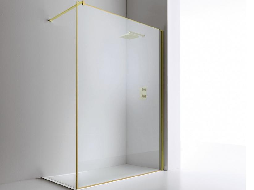 Walk-in-Dusche Plano 116-118 H200 Erw 116/118 Glasstärke 8 mm Transparent Rahmen Soft Gold | IperCeramica
