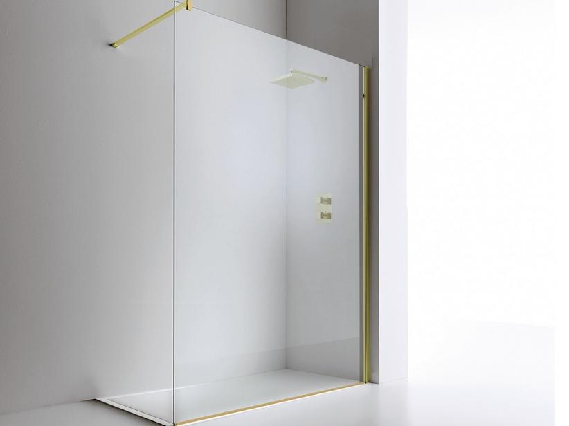 Walk-in-Dusche Plano 86-88 H200 Erw 86/88 Glasstärke 8 mm Transparent Soft Gold | IperCeramica