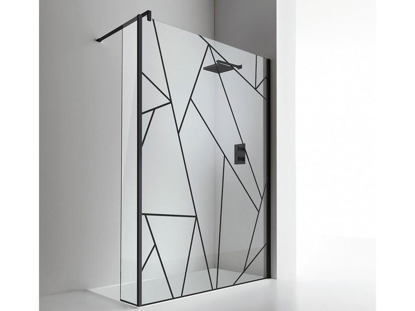 Walk-in-Dusche Plano 140cm H 200 Erw 136,2/138,2 feste Spritzschutzwand Glasstärke 8mm Transparent mit Siebdruck, Schwarz Matt | IperCeramica