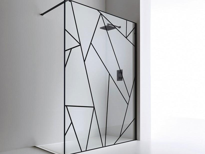 Walk-in-Dusche Plano 90 cm H 200 Erw 86/88 Glasstärke 8 mm Transparent mit Siebdruck in Segmenten Rahmenprofile Schwarz Matt | IperCeramica
