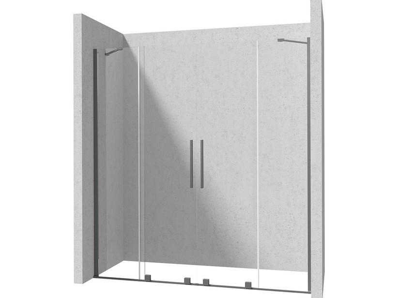 Duschkabine Prizma mit 2 Schiebetüren, 180 cm, H195 cm, Erw 88/90-88/90, 6 mm Glas, transparente Profile in Titanoptik | IperCeramica