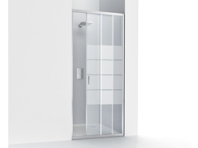 DUSCHSCHIEBETÜR NICE 120 cm H195 Erw 117/121 GLASSTÄRKE 6mm TRANSPARENT MIT SIEBDRUCK CHROM | IperCeramica