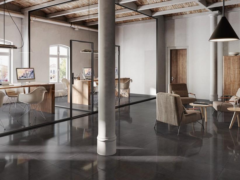 Fliese Project Black 60x60 Feinsteinzeug durchgefärbt Steinoptik Poliert Schwarz | IperCeramica
