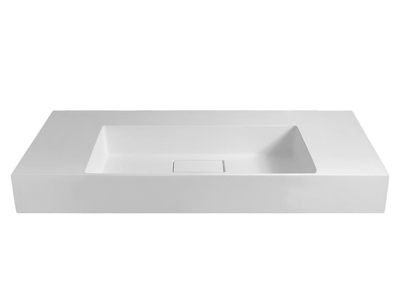 Waschbecken Unitop Eckig 100x48 cm Becken in der Mitte Gussmarmor mit gehämmerter Steinoptik Weiß | IperCeramica