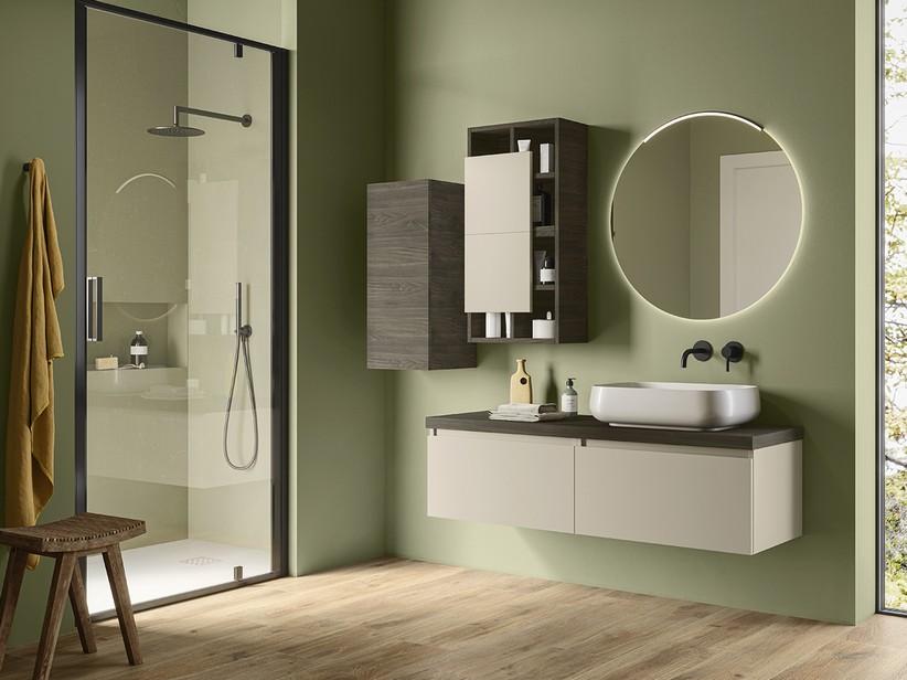 Badmöbel Qubo 140 cm 2 Schubladen und Unterbau Cashmere mit Top Olmo Lava | IperCeramica