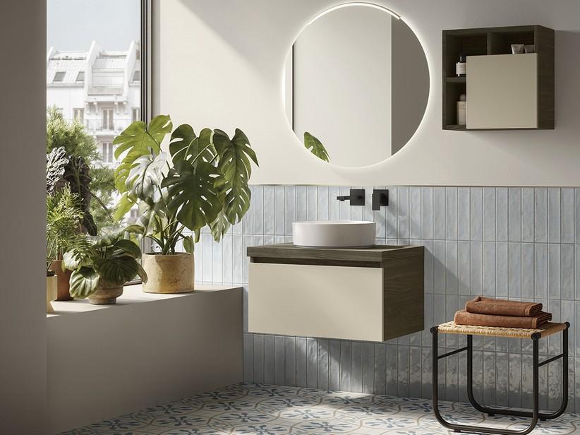 Badmöbel Qubo 70 cm 1 Schublade Cashmere mit Top und Unterbau Olmo Lava | IperCeramica