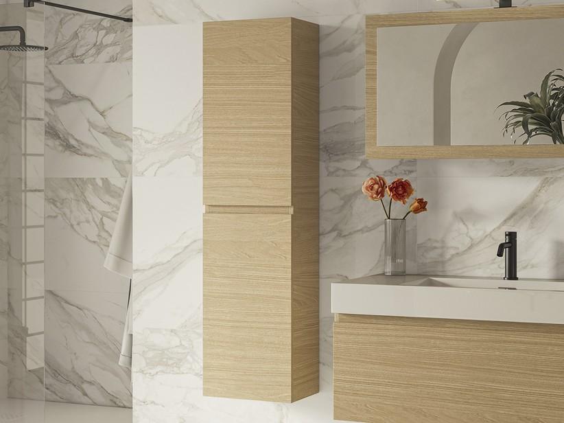 Qubo Badezimmerschrank mit 2 umkehrbaren Türen in heller Eiche | IperCeramica