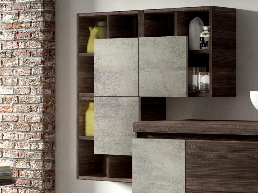 HÄNGESCHRANK QUBO OFFEN QUADRATISCH H45 cm OLMO LAVA/OXID GRAU | IperCeramica