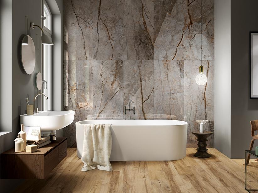 Fliese Rain Forest Grey Marbles 60X120 Feinsteinzeug Marmoroptik Glänzend Poliert Grau | IperCeramica