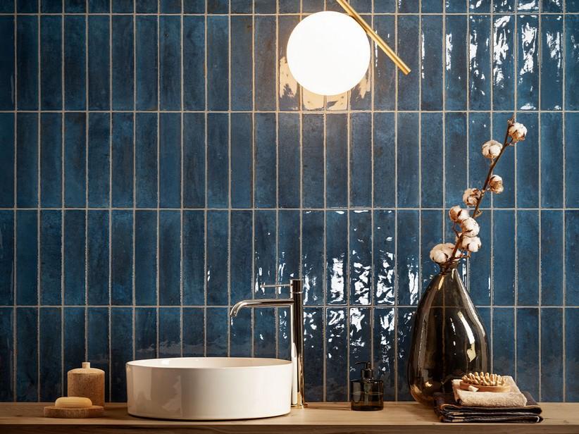 Fliese Raku 6x25 Feinsteinzeug Dunkelblau Cobalto glänzend | IperCeramica