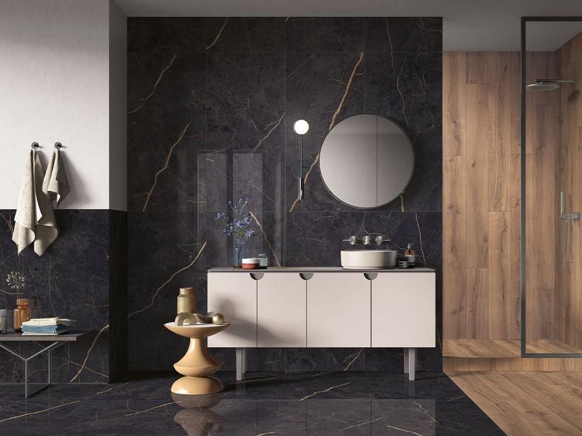 Fliese Saint Laurent 60X120 Glänzend Poliert aus Feinsteinzeug Marmoroptik Schwarz | IperCeramica