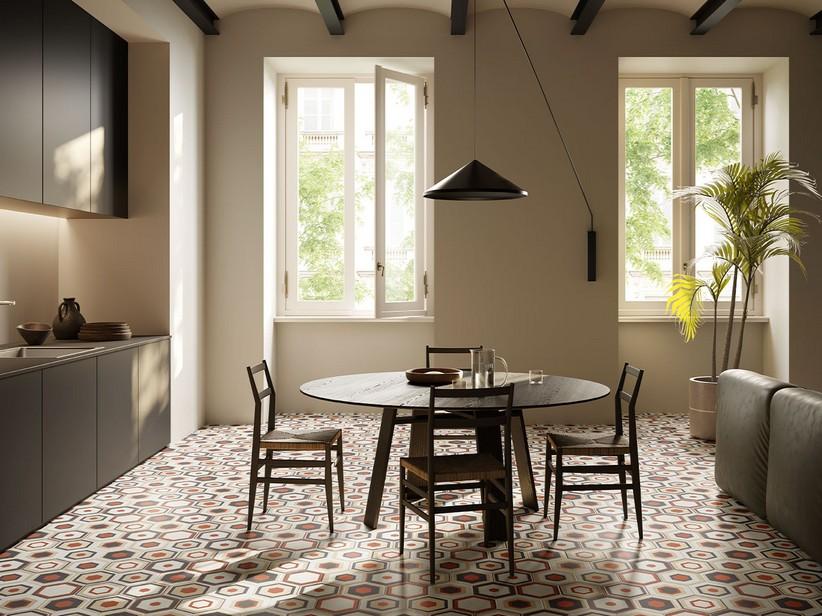 Fliese Six Deco Frame Warm sechseckig 21x18,2 Dekoriertes Feinsteinzeug | IperCeramica