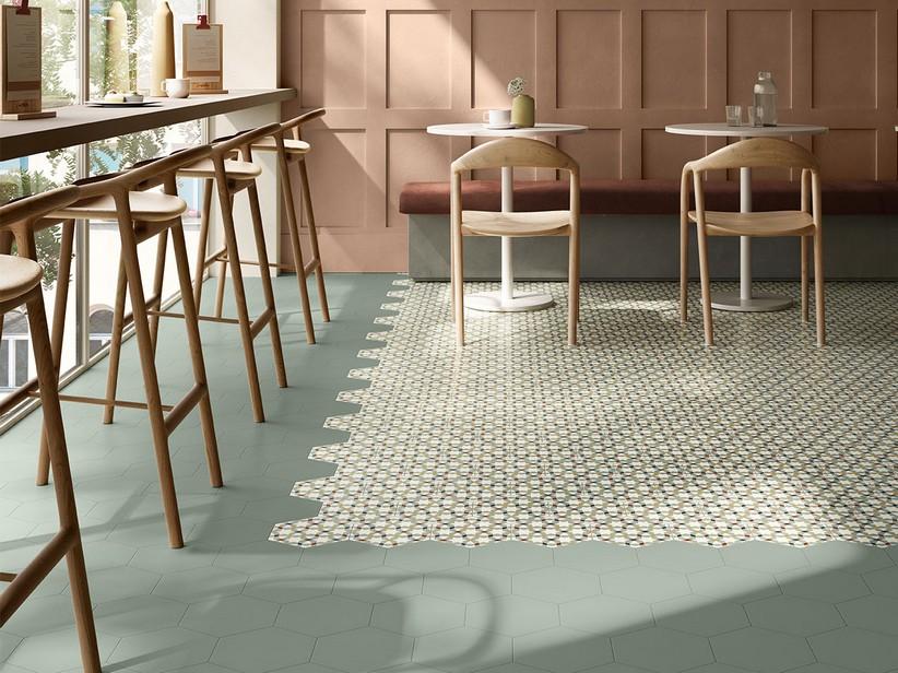 Fliese Six Sage sechseckig 21x18,2 Feinsteinzeug Einfarbig Salbeigrün | IperCeramica