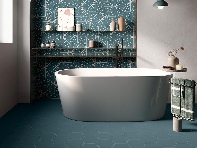 Fliese Six Teal sechseckig 21x18,2 Feinsteinzeug Einfarbig Petrolblau | IperCeramica