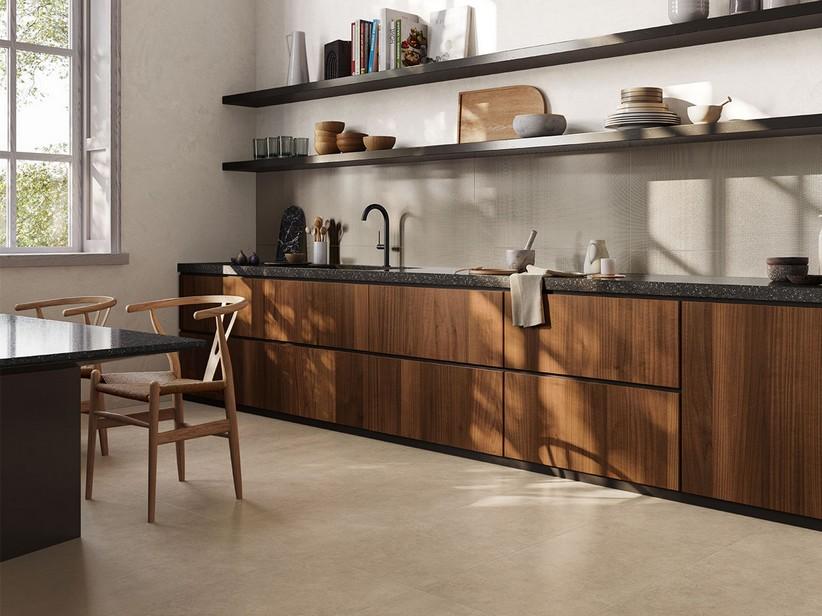 3,5 mm dünne Fliese Slim Beton Taupe 50X100, Feinsteinzeug mit Zementoptik Graubeige | IperCeramica