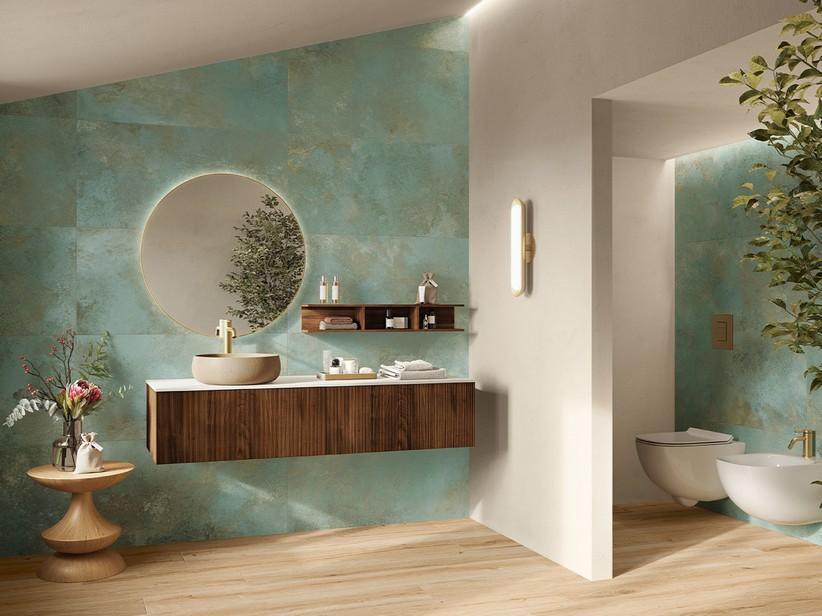 3,5 mm dünne Fliese Slim Metal Green 50X100, Feinsteinzeug mit kupfergrüner Metalloptik | IperCeramica