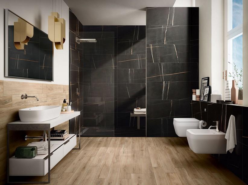 3,5 mm dünne Fliese Slim Sahara Noir 50X100, Feinsteinzeug mit der Optik von schwarzem Marmor | IperCeramica