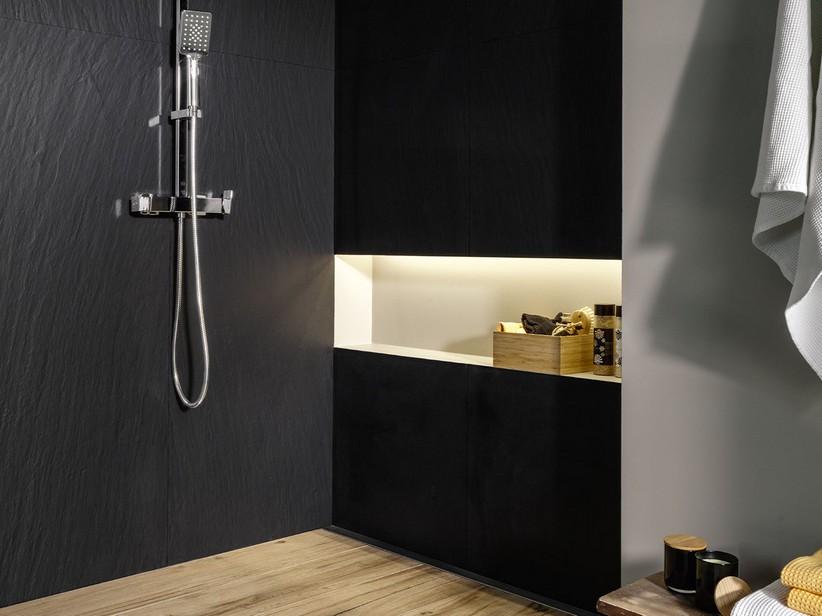 5 mm dünne Fliese Slim Slate Black 60X150, Feinsteinzeug mit der Optik von schwarzem Schiefer | IperCeramica