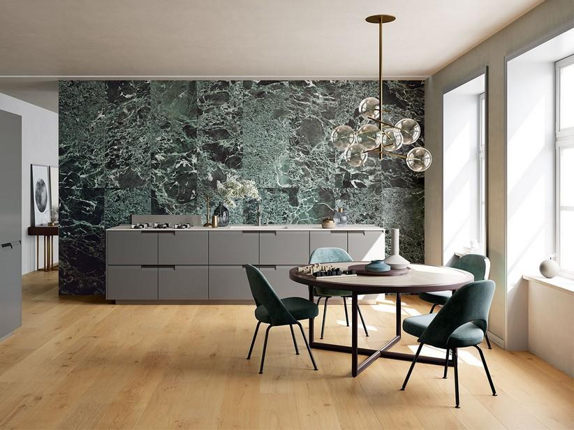 5 mm dünne Fliese Slim Verde Alpi, Feinsteinzeug mit der Optik von grünem Marmor | IperCeramica