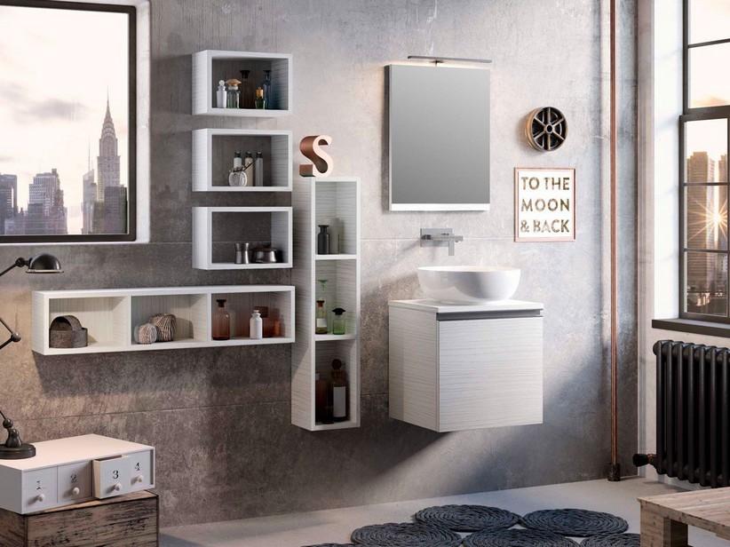 BADMÖBEL SMART 51 CM LÄRCHE WEISS MIT PLATTE FÜR AUFLAGEBECKEN | IperCeramica