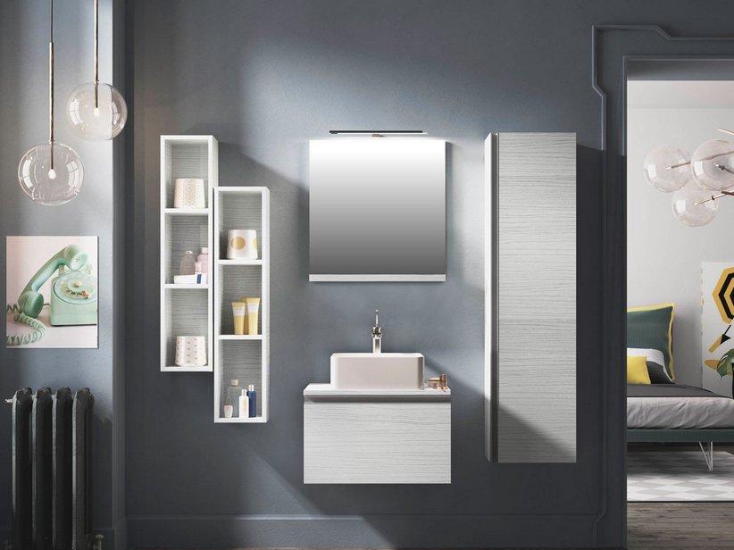 BADMÖBEL SMART 61 CM LÄRCHE WEISS MIT PLATTE FÜR AUFLAGEBECKEN | IperCeramica