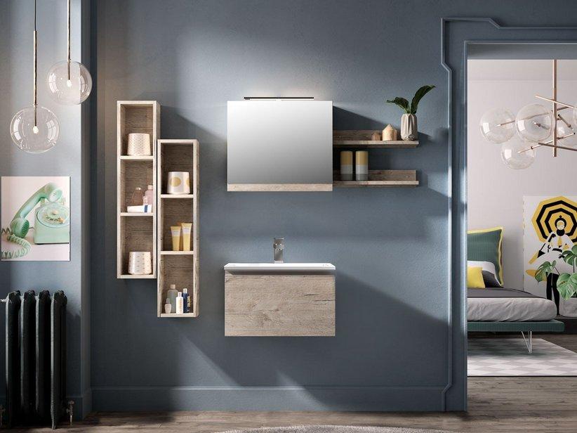 BADMÖBEL SMART 61 CM NATURAL OAK MIT UNITOP-WASCHBECKEN AUS HARZ | IperCeramica