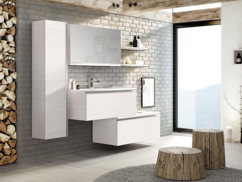 BADMÖBEL SMART 91 CM LÄRCHE WEISS MIT UNITOP-WASCHBECKEN AUS HARZ | IperCeramica