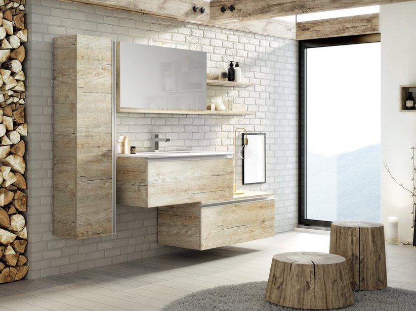 BADMÖBEL SMART 91 CM NATURAL OAK MIT UNITOP-WASCHBECKEN AUS HARZ | IperCeramica