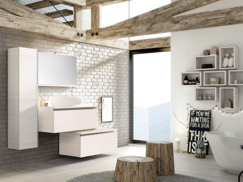 BADMÖBEL SMART 91 CM LÄRCHE WEISS MIT PLATTE FÜR AUFLAGEBECKEN | IperCeramica