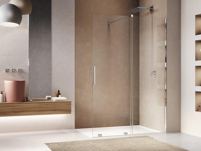 Walk-In Schiebetür Smooth 140xH200 Erw 1 cm Klarglas 8 mm Chrom Profile | IperCeramica